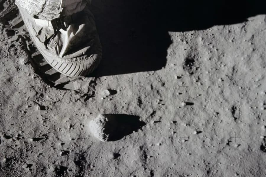 An astronaut's bootprint pressed into the lunar soil