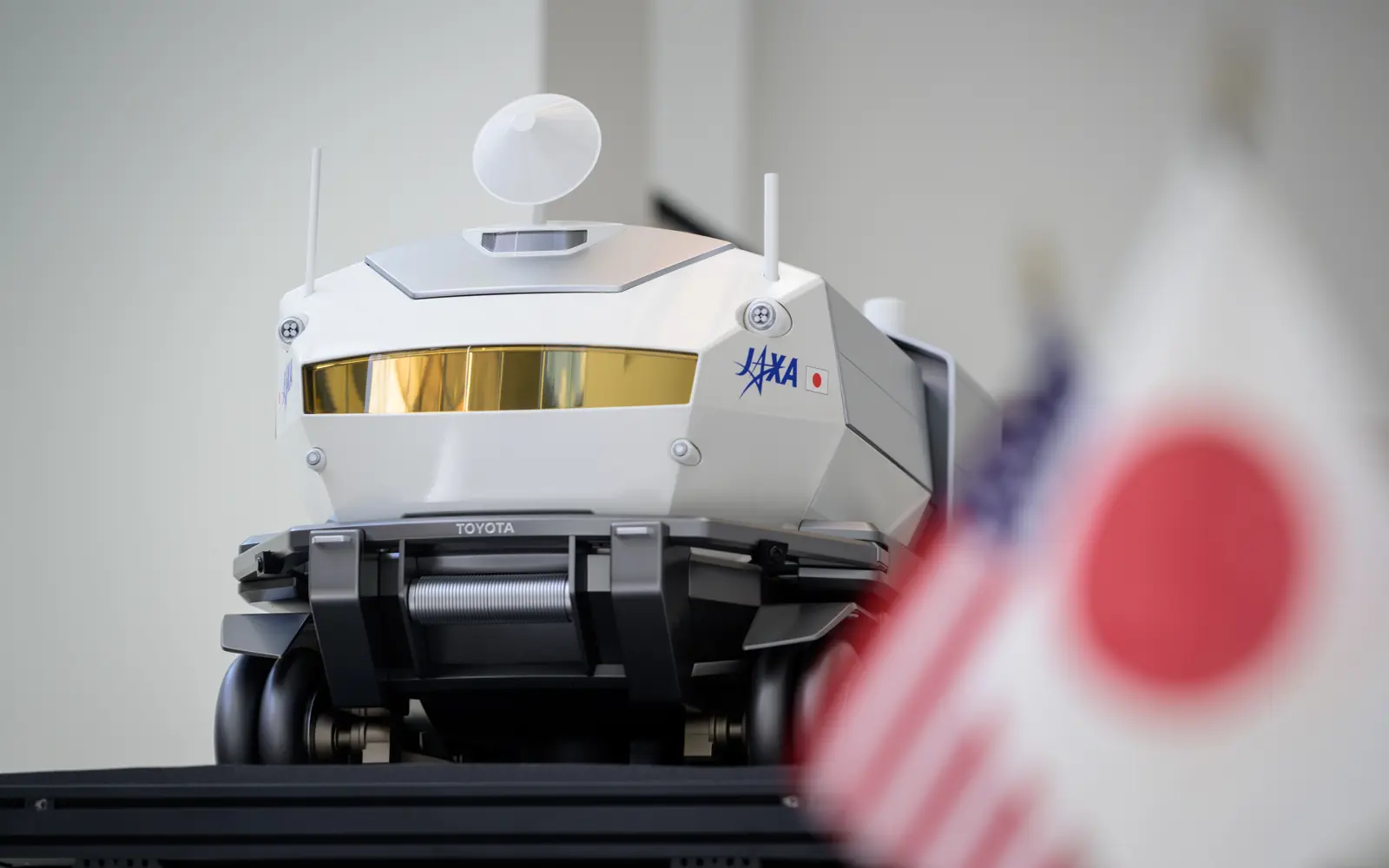 Scale model of JAXA/Toyota pressurized lunar rover displayed during the NASA–Japan agreement briefing at JAXA's Washington office, April 10, 2024.